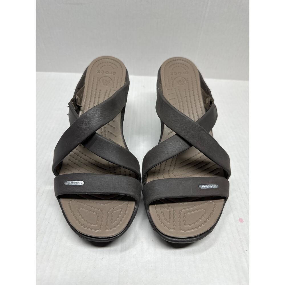 Crocs Cyprus IV‎ Heel Sandals Womens Espresso/Mushroom Shoes 14558 Size 9